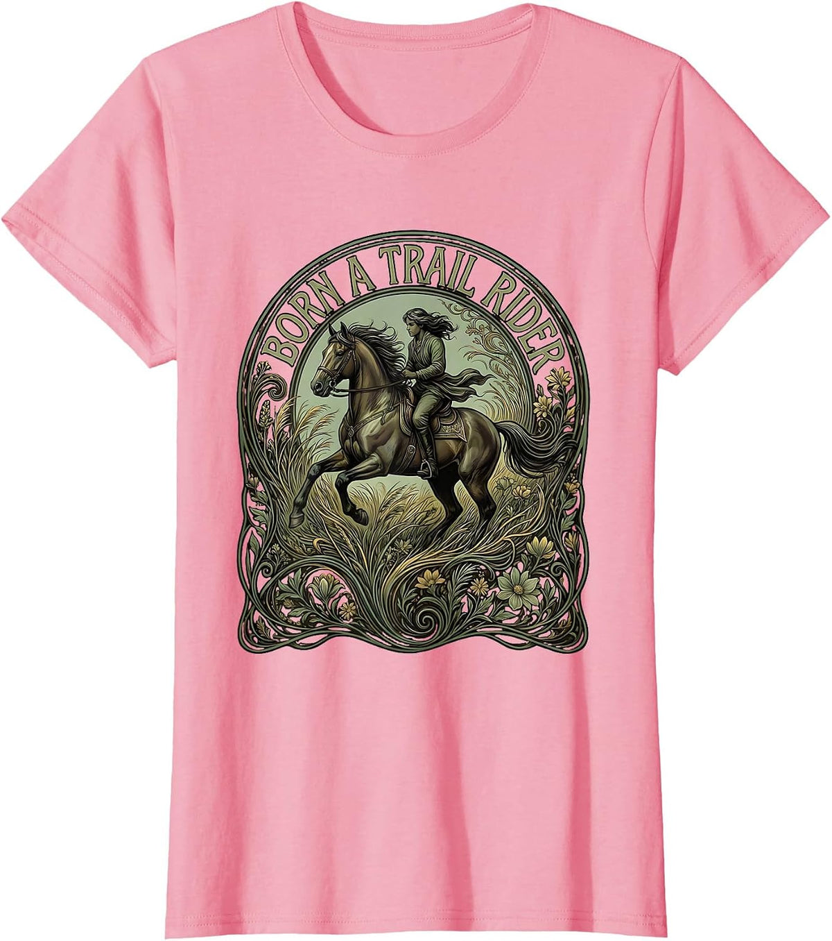 Women's Born a Trail Rider Western Cowboy Design T-Shirt - Pink