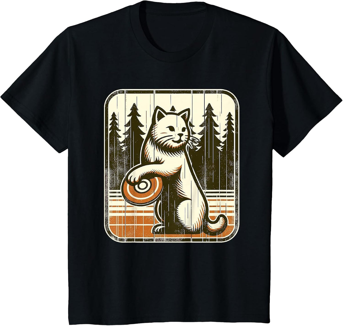 Disc Golfer Cat Disc Golf Player T-Shirt - Black