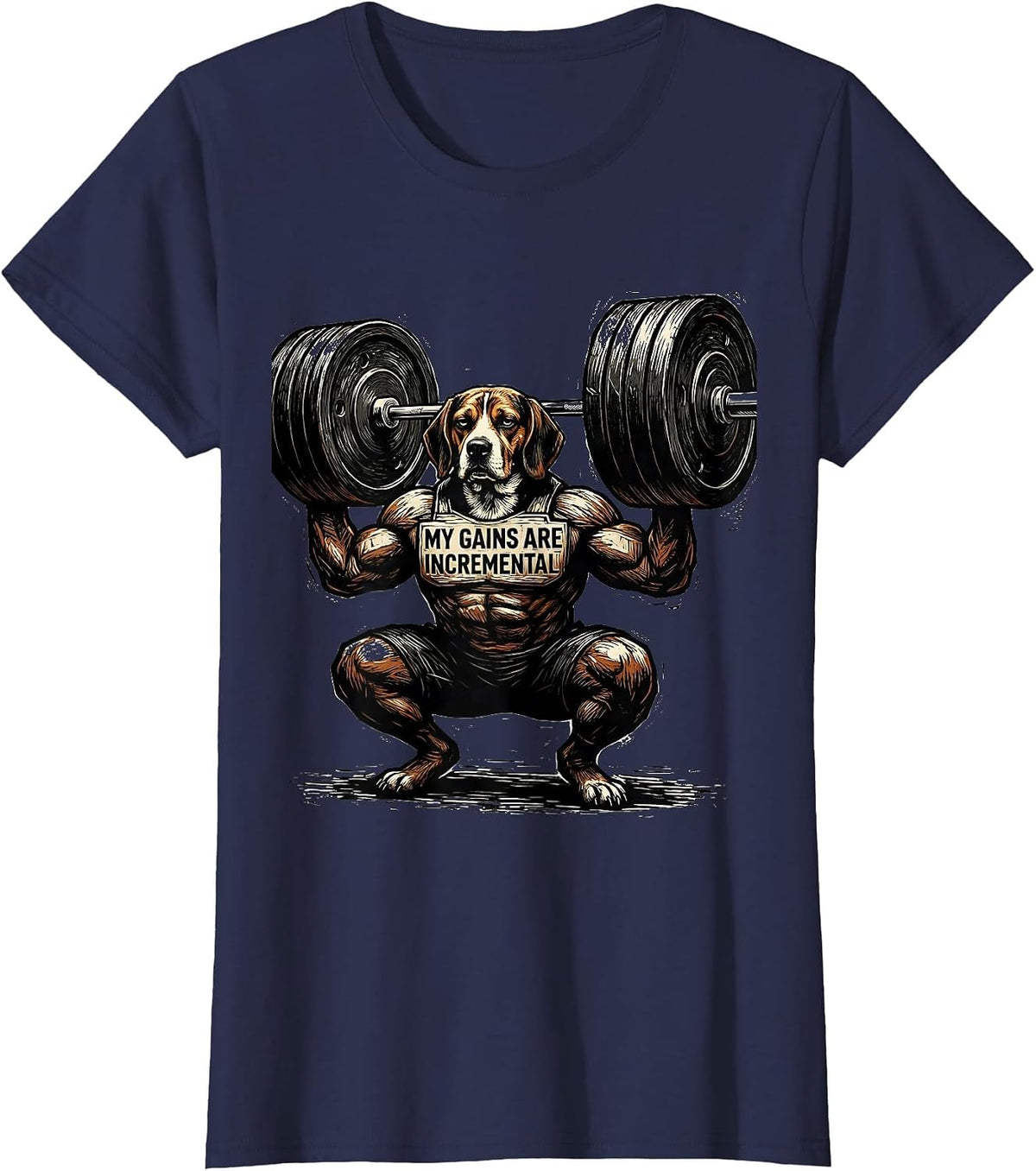 Women's My Gains Are Incremental Funny Gym Weightlifting Workout T-Shirt - Navy Blue