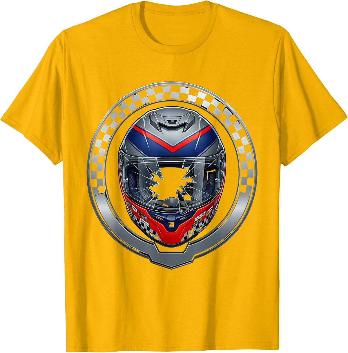 Men's Weathered Bike Helmet Cracked Visor Graphic T-Shirt - Golden Yellow