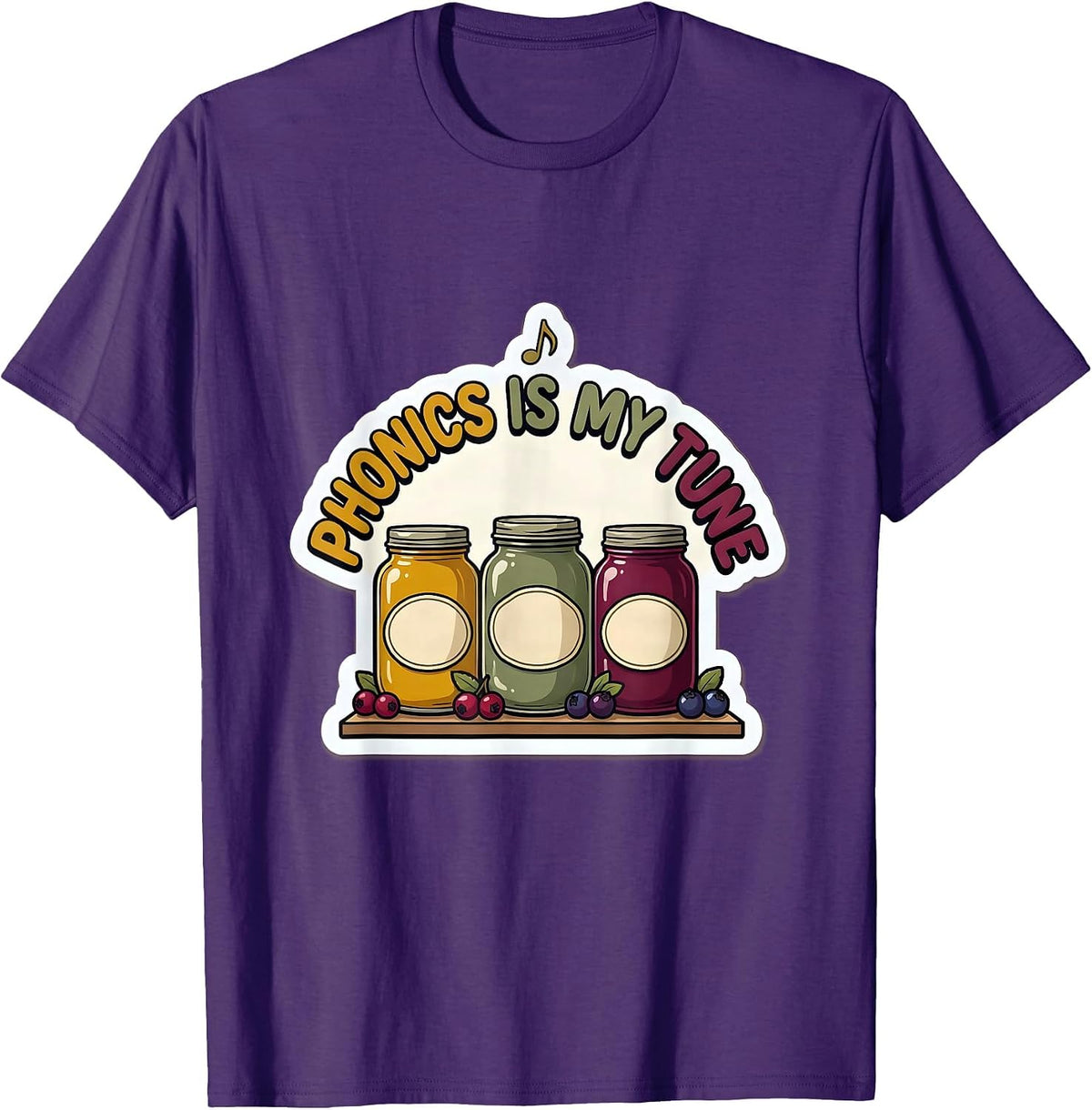 Men's Phonics Is My Tune Funny Reading Teacher Literacy Humor T-Shirt - Purple