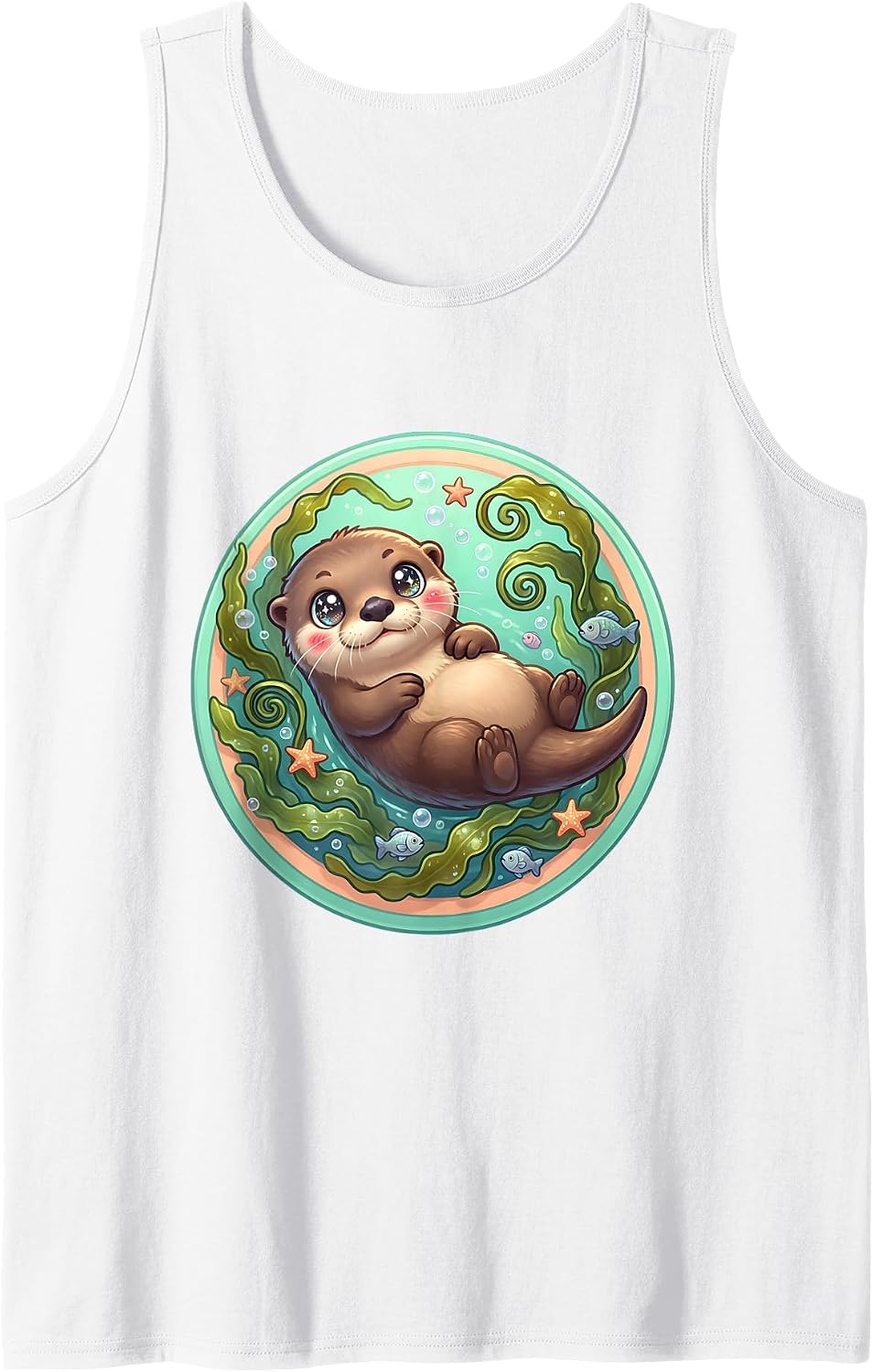 Otter Wrapped in Kelp Forest Underwater Art Tank Top - White