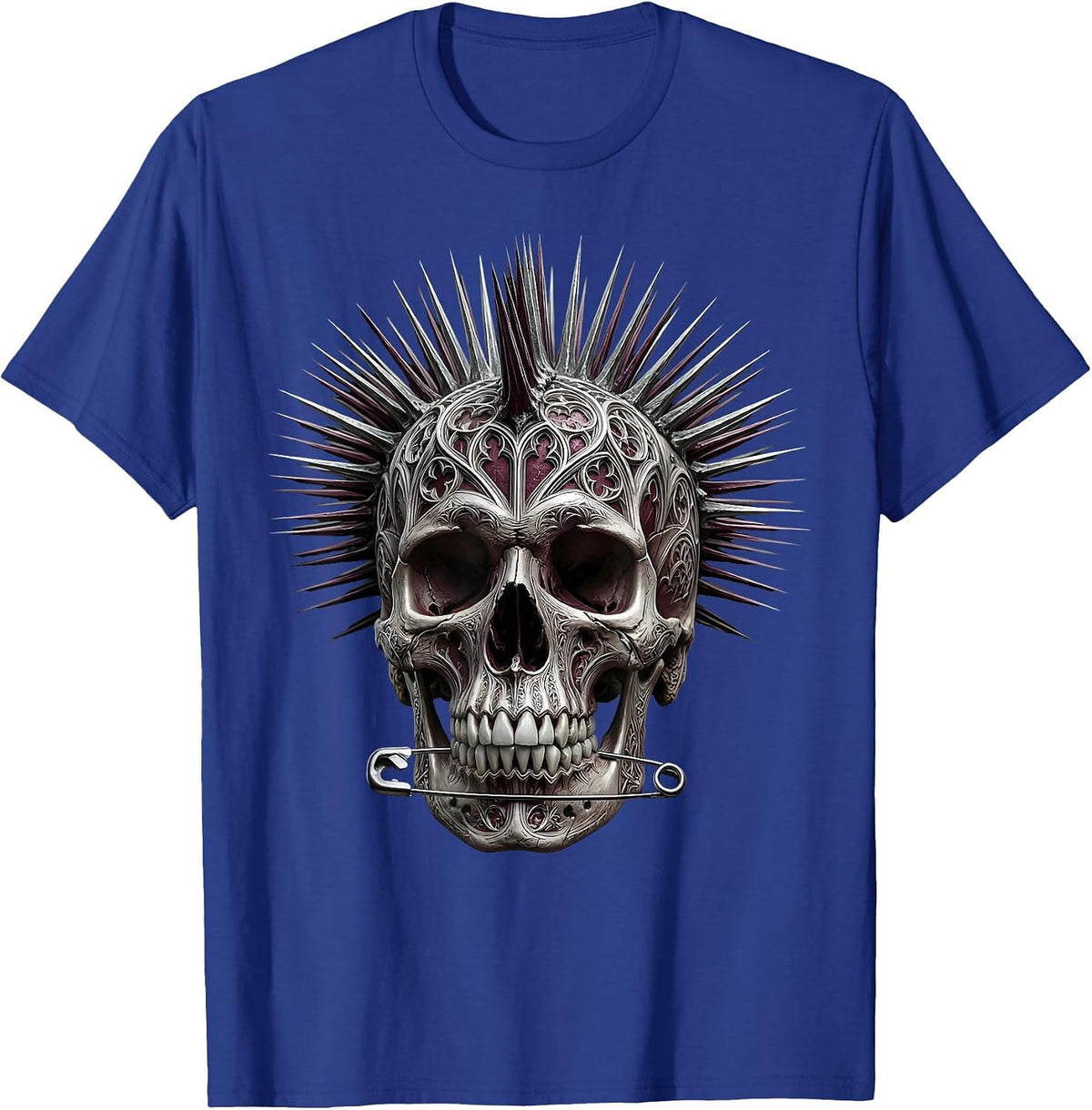 Punk Mohawk Skull Safety Pin Earring Design T-Shirt - Royal Blue