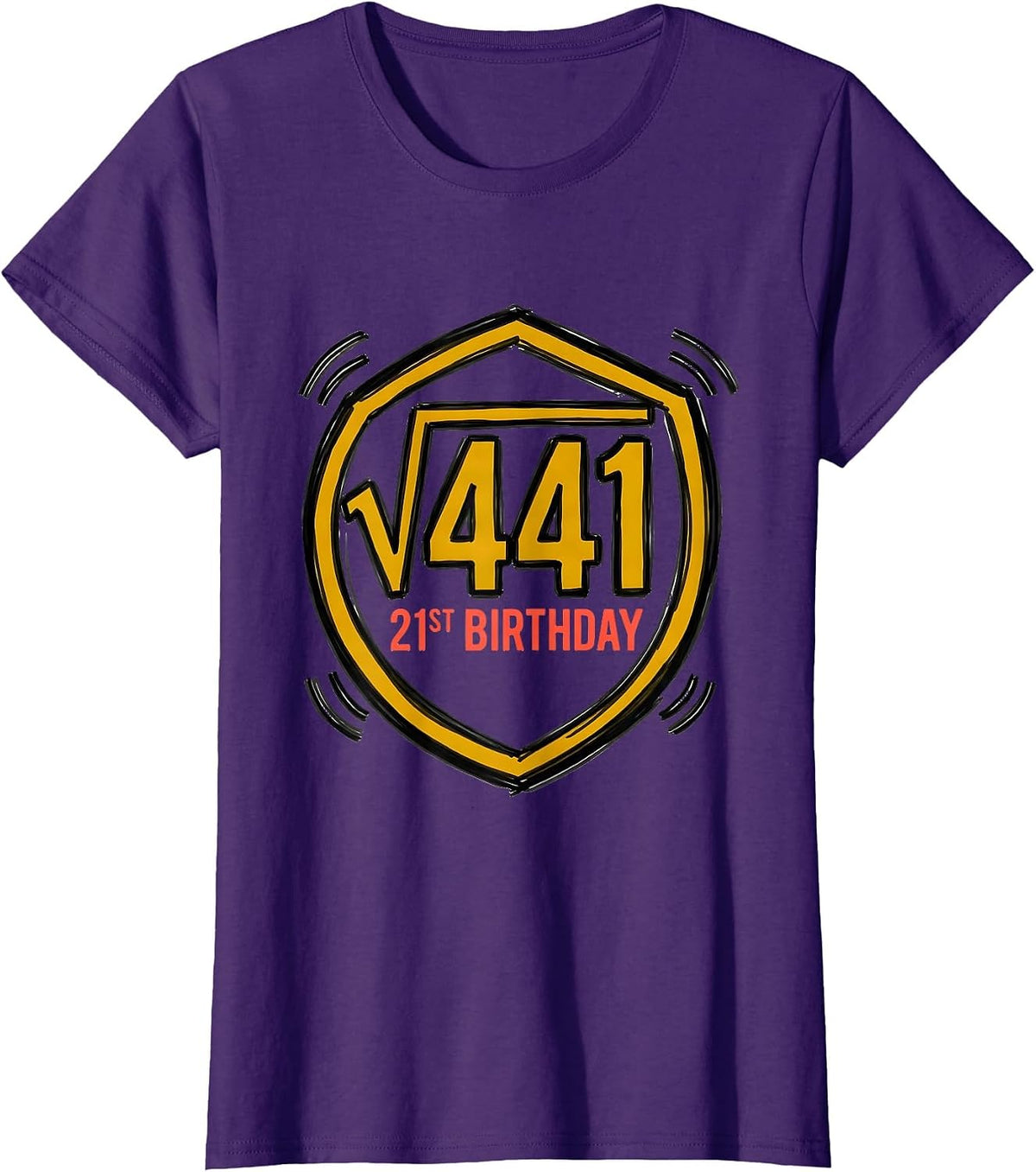 Women's √441 21st Birthday Math Humor Age 21 Birthday Gift T-Shirt - Purple