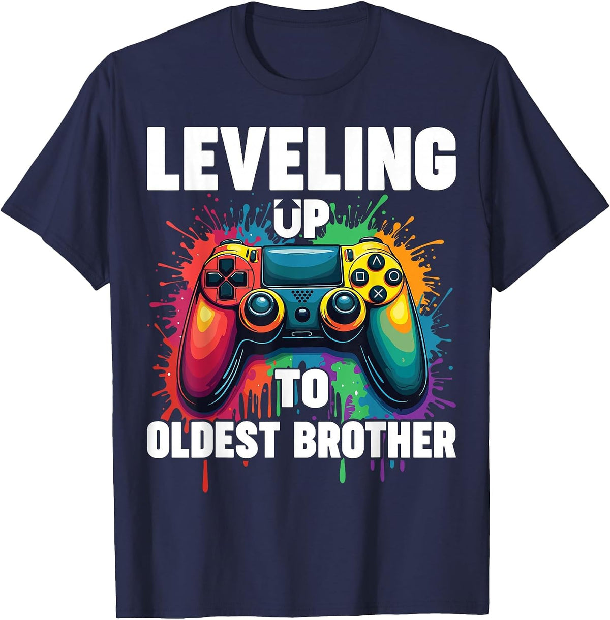 Gender Reveal Gamer Leveling Up to Oldest Brother T-Shirt - Navy Blue