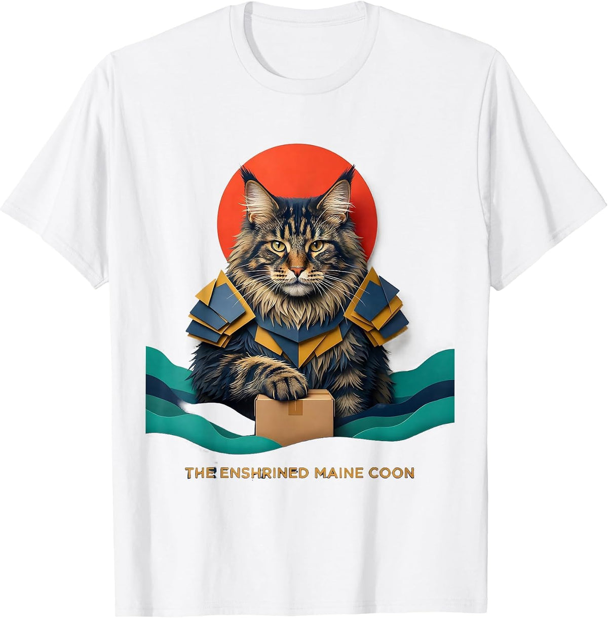 Men's The Enshrined Maine Coon Funny Anime Cat Ukiyo-e Art T-Shirt - White