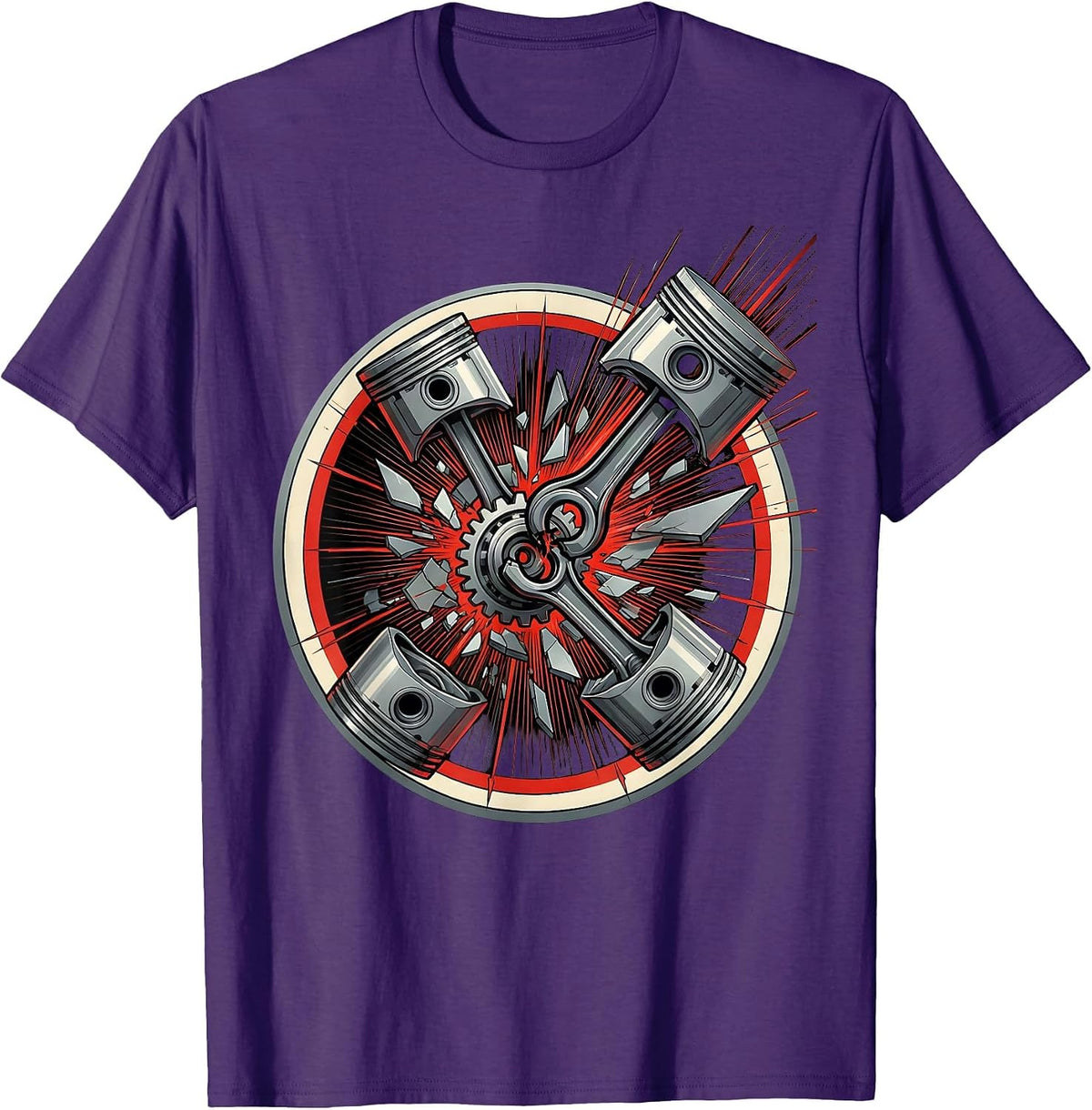 Men's Piston and Crankshaft Mechanical Exploded View T-Shirt - Purple