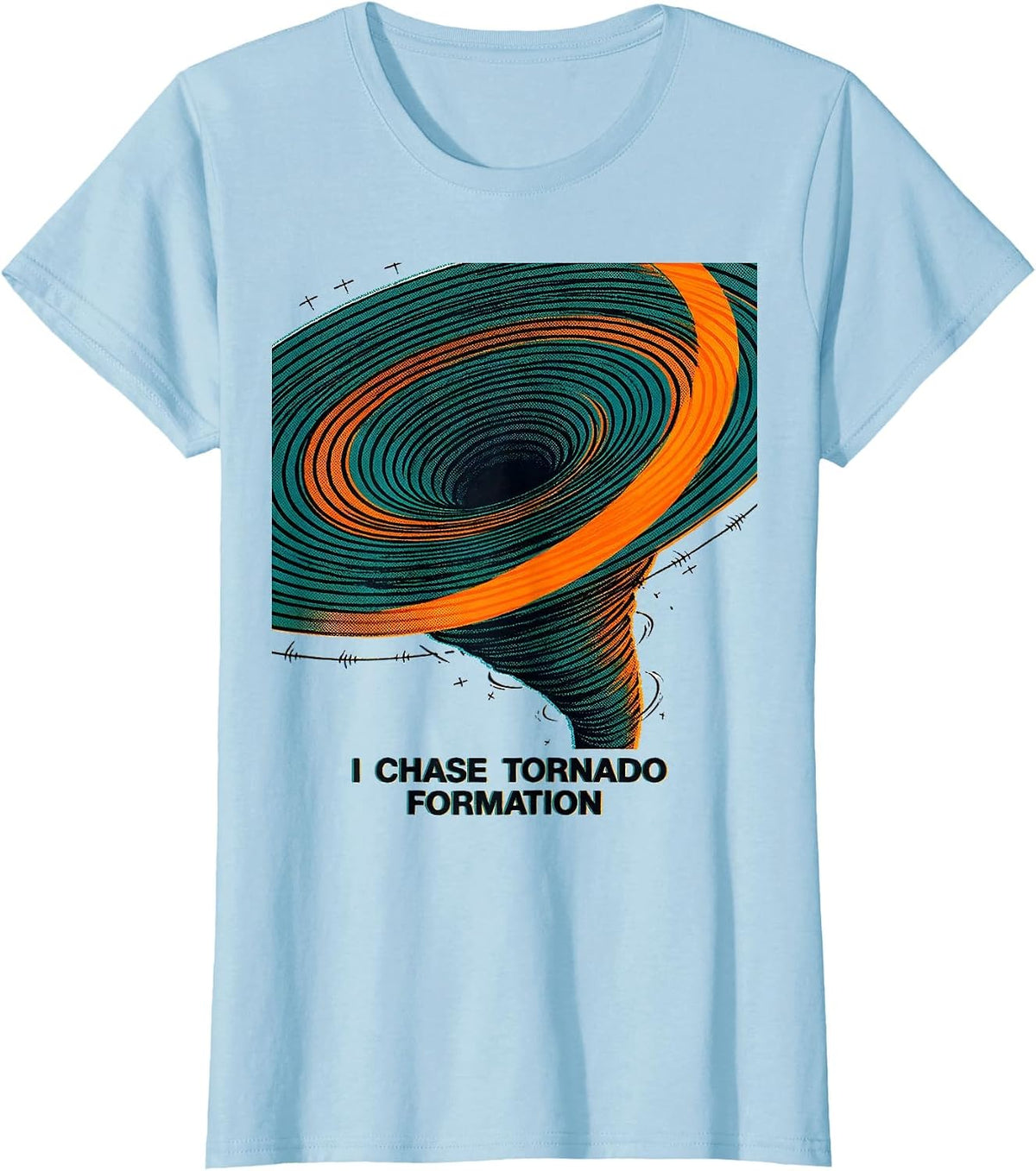 I Chase Tornado Formation Risograph Meteorology Storm Chaser T-Shirt - Baby Blue
