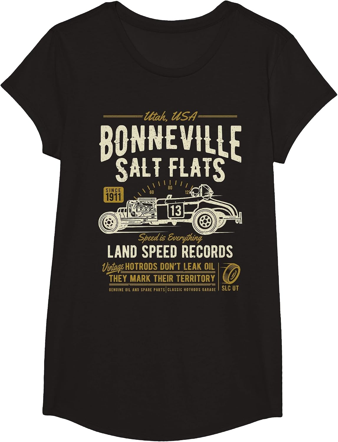 Retro Bonneville Salt Flats Utah Vintage Hotrod Design T-Shirt - Girls Black