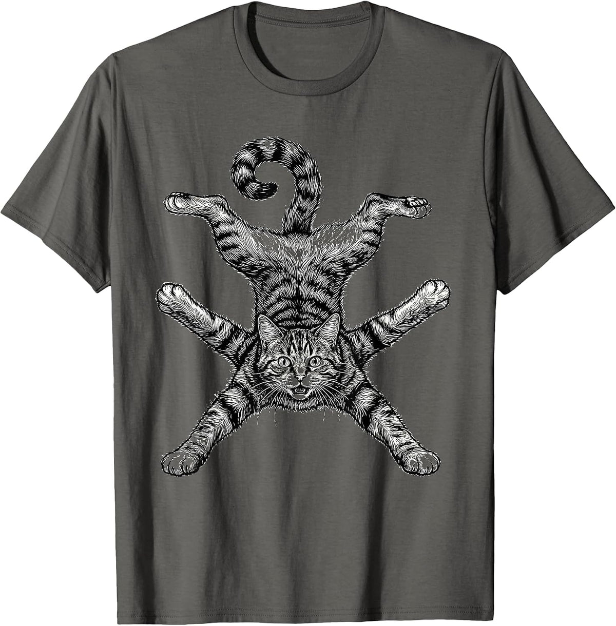 Acrobatic Cat Cartwheel Illustration T-Shirt - Asphalt Grey