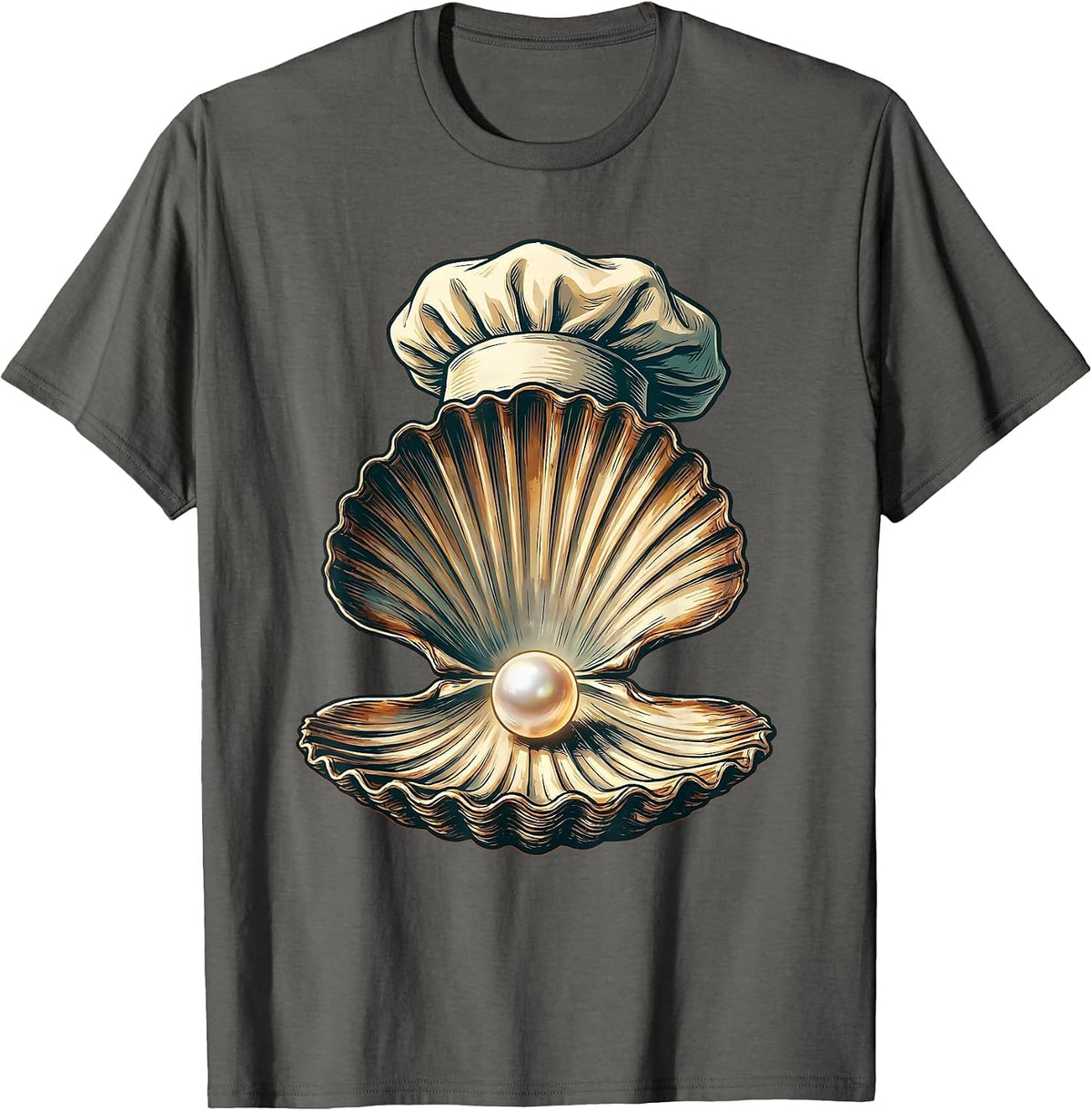 Men's Chef Hat Clam Shell Pearl Graphic Design T-Shirt - Asphalt Grey