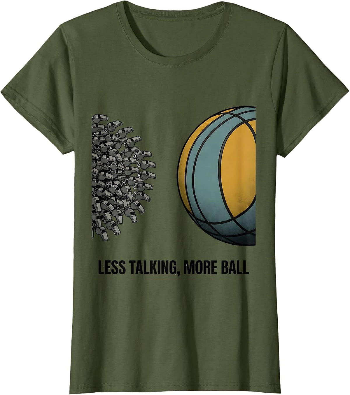 Women's Less Talking More Ball Funny PE Teacher Back To School Gym T-Shirt - Olive Green