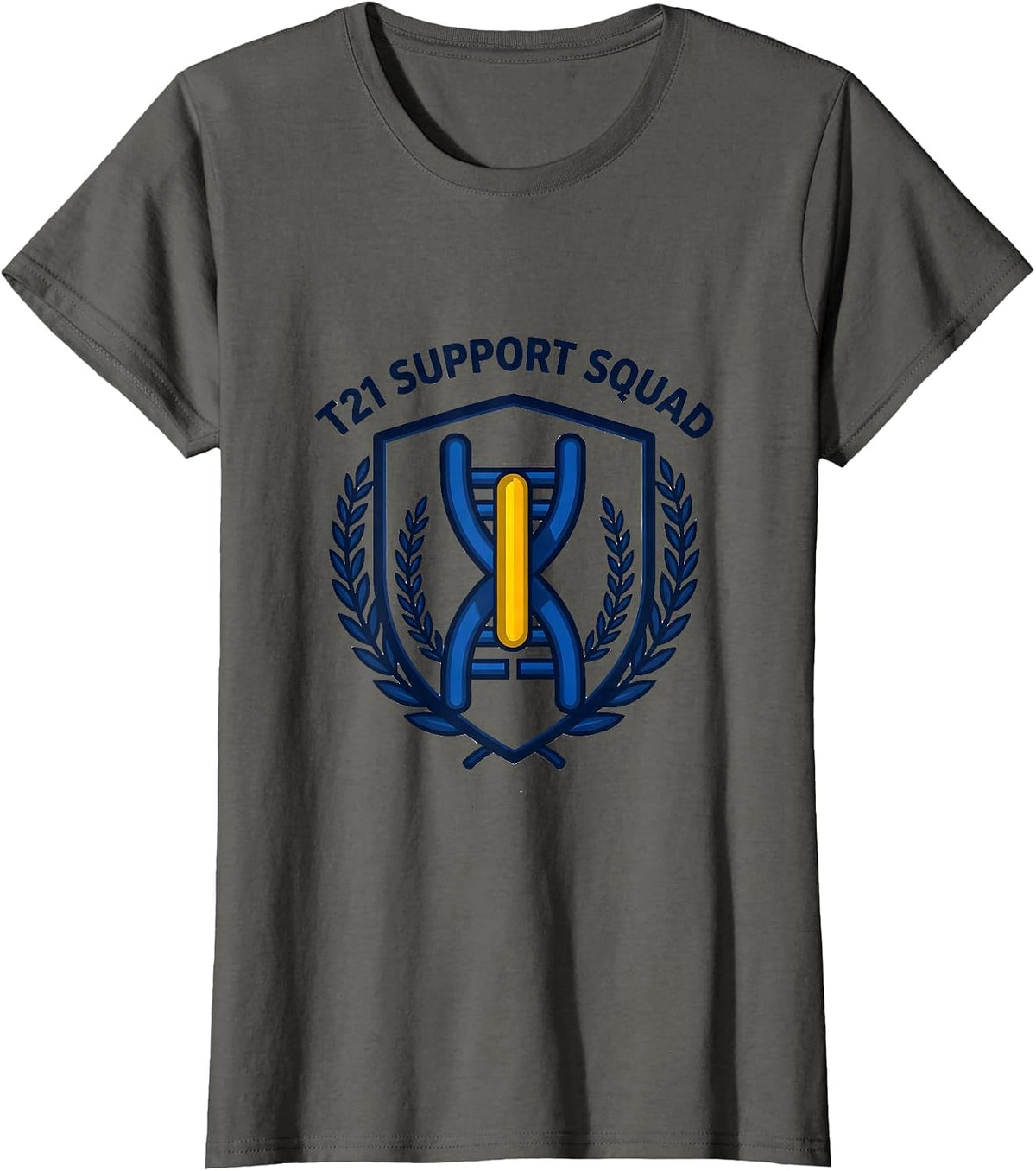 Women's T21 SUPPORT SQUAD Down Syndrome Awareness Extra Chromosome T-Shirt - Asphalt Grey