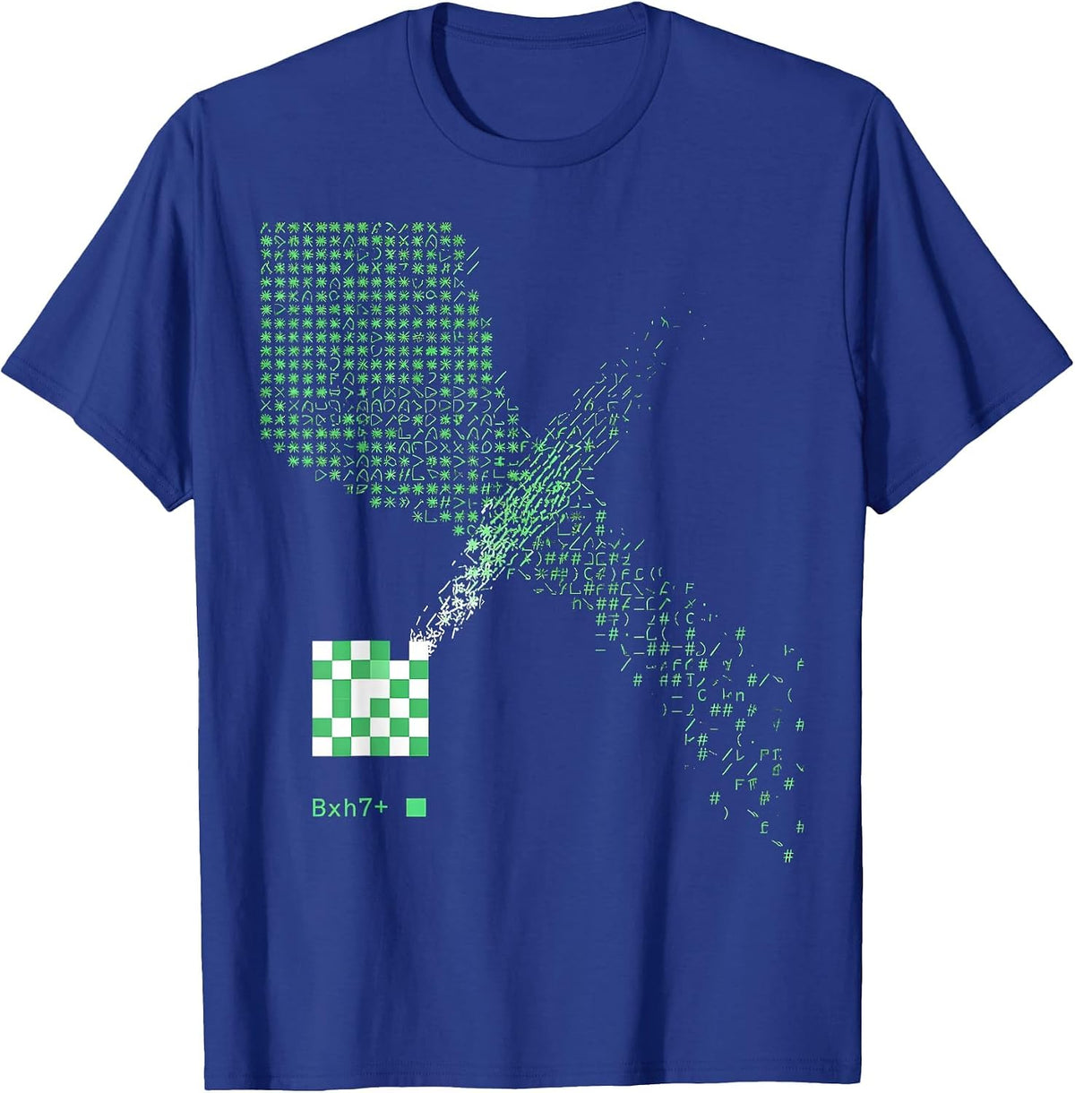 Bxh7+ Ascii Terminal Art Chess Lover Deadpan Humor T-Shirt - Royal Blue