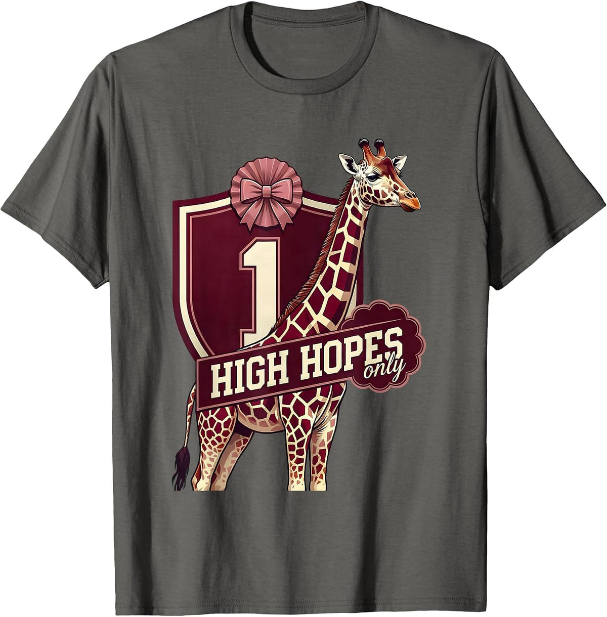 Men's Giraffe High Hopes Only Optimistic Design T-Shirt - Asphalt Grey