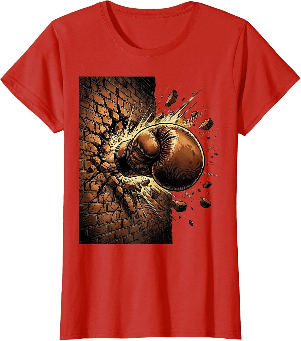 Boxing Fist Shattering Brick Wall Graphic T-Shirt - Red