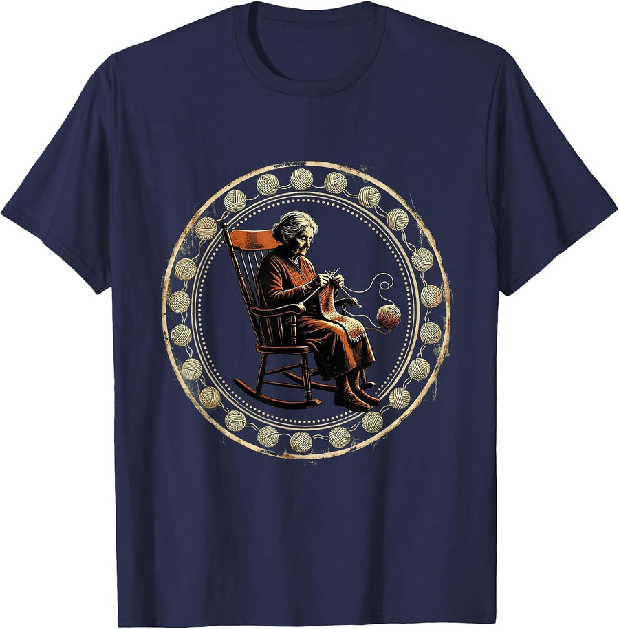 Grandma Rocking Chair Knitting Nana Gift T-Shirt - Navy Blue