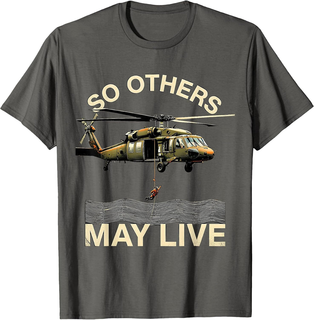 So Others May Live Semi-Realistic HH-60 Rescue Helicopter T-Shirt - Asphalt Grey