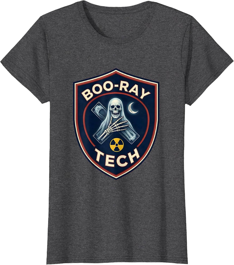 Women's Boo-Ray Tech Halloween Radiology Tech Humor X-Ray Ghost T-Shirt - Dark Heather Grey