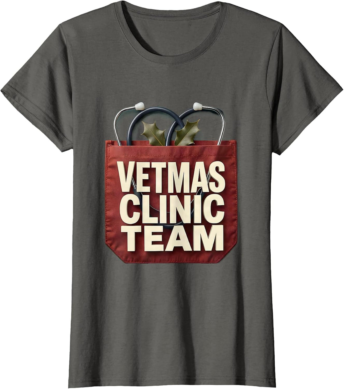 Women's Vetmas Clinic Team Funny Vet Tech Christmas Veterinary Crew T-Shirt - Asphalt Grey