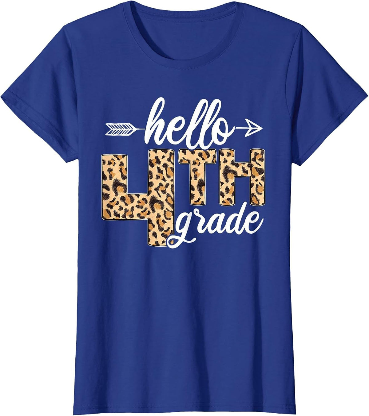 Hello 4th Fourth Grade Leopard Back to School Teacher Kid T-Shirt - Royal Blue