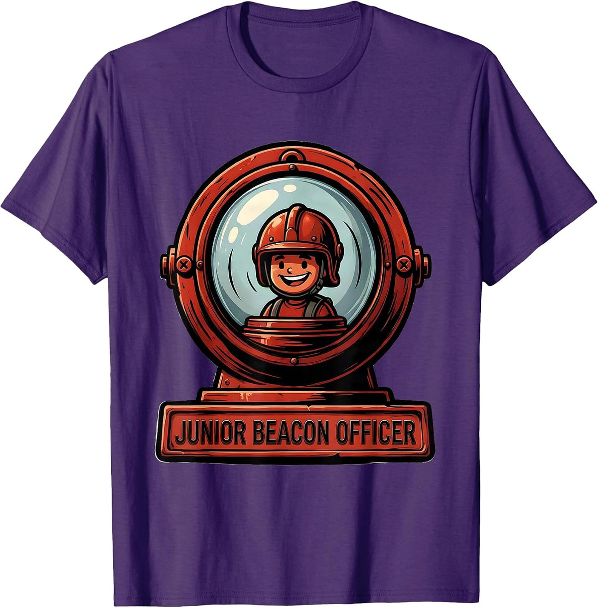 Men's Junior Beacon Officer Cartoon Firefighter Kids Birthday T-Shirt - Purple