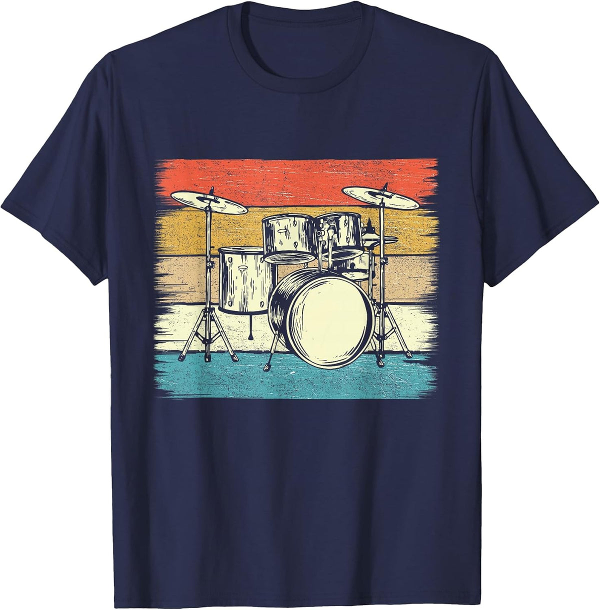 Retro Drum Sets - Band Drummer Percussion Player T-Shirt - Navy Blue