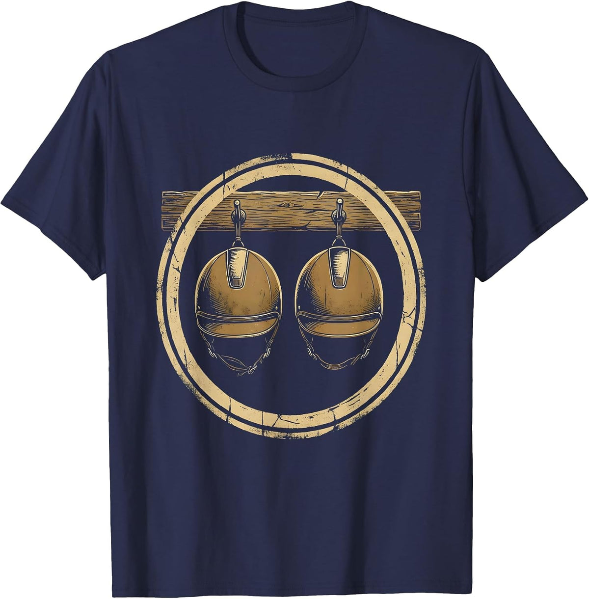 Riding Helmets on Stable Door Horse Girl Design T-Shirt - Navy Blue