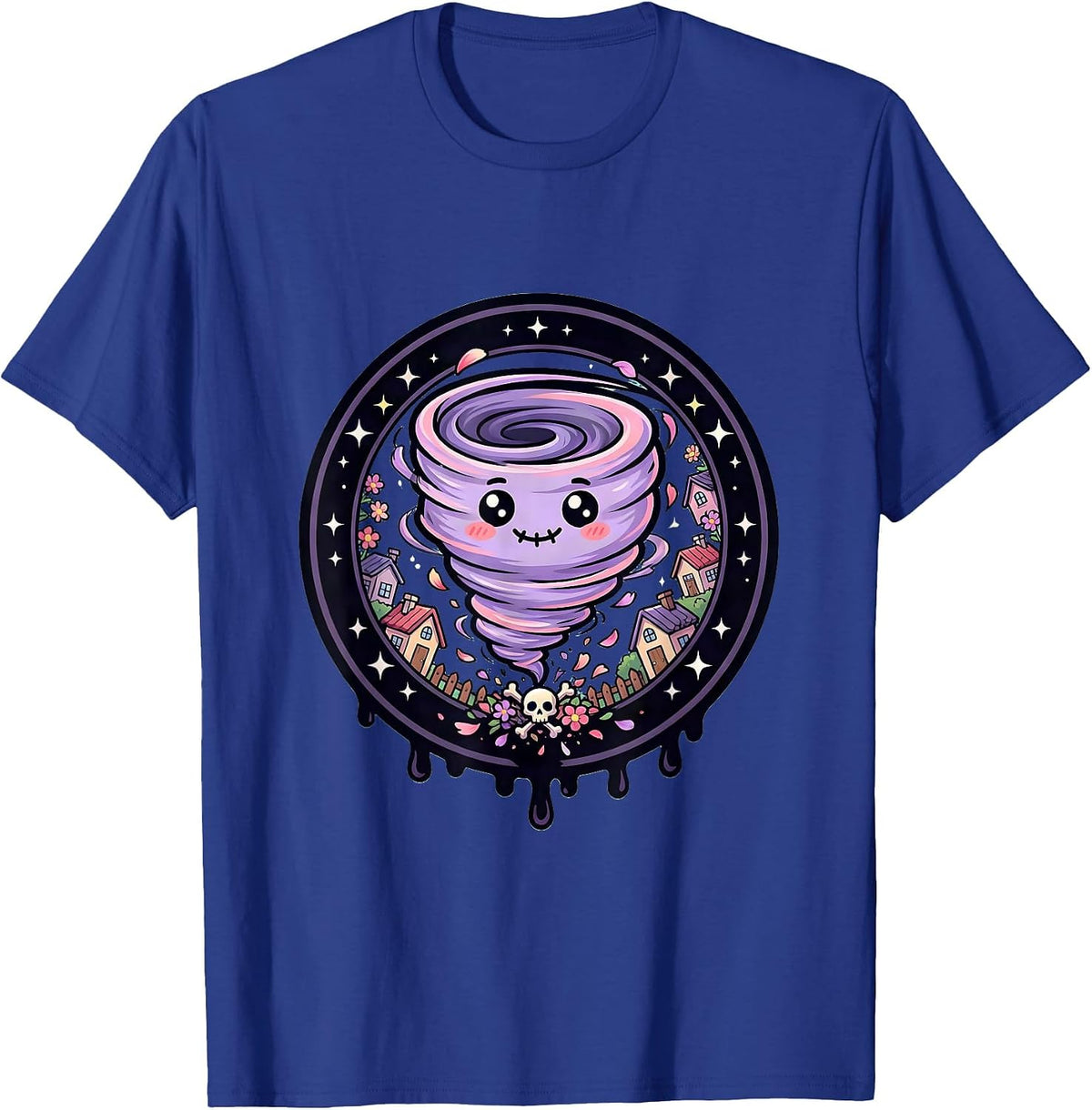 Men's Tornado Tearing Through Calm Town Graphic T-Shirt - Royal Blue