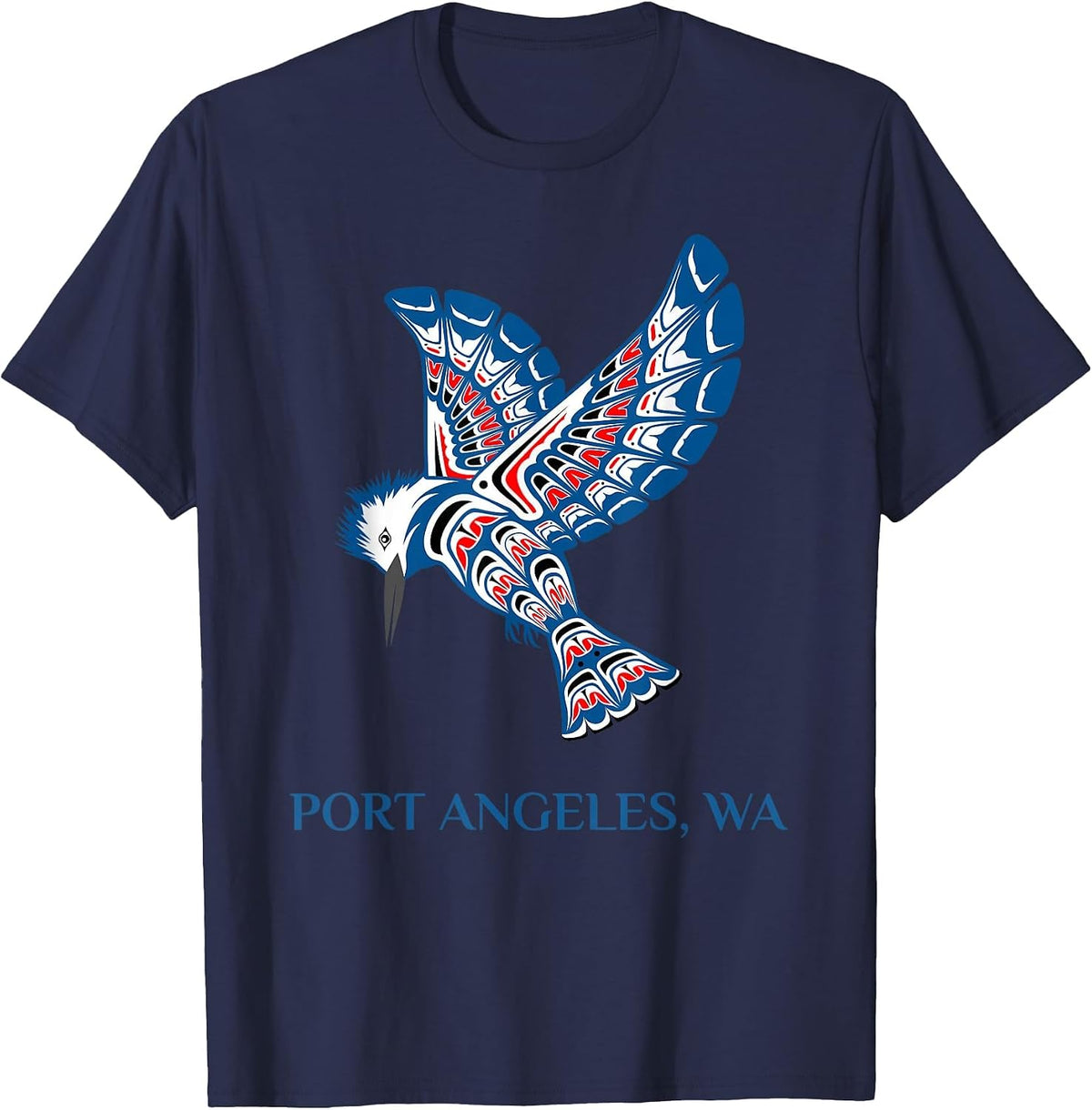 Port Angeles WA Native American Kingfisher Bird Watching T-Shirt - Navy Blue