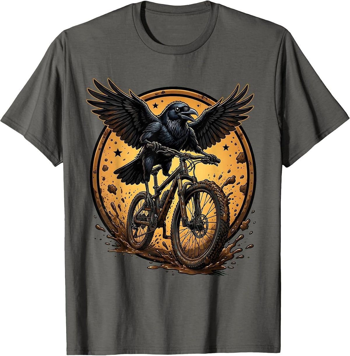 Crow on Muddy MTB Handlebars Graphic T-Shirt - Asphalt Grey