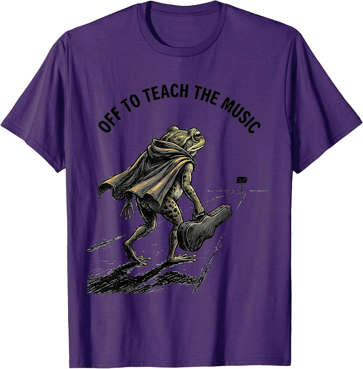 Off To Teach The Music Funny Frog Teacher Back To School T-Shirt - Purple