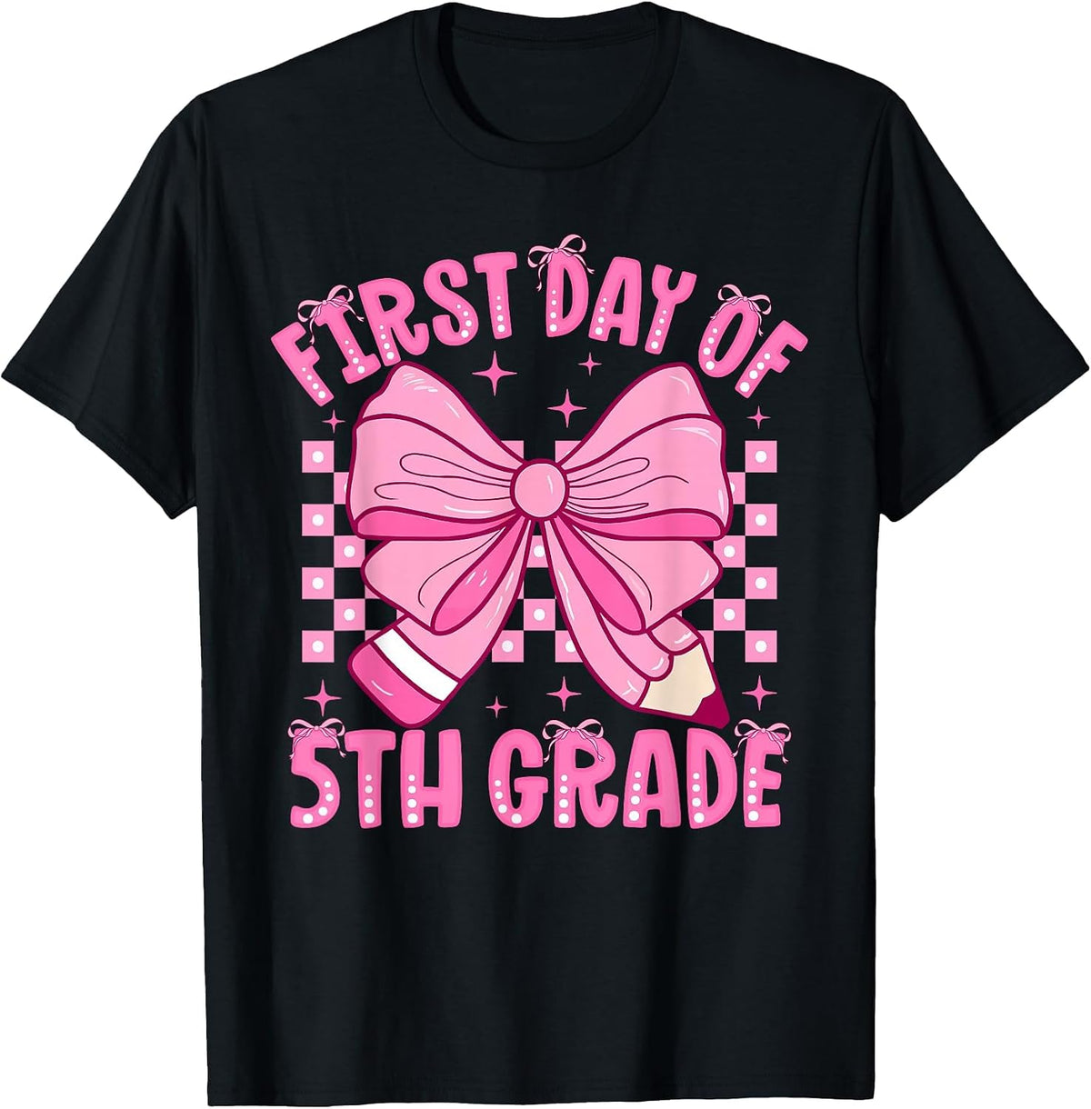 First Day of 5th Grade Coquette Bow Back to School Girls T-Shirt - Black