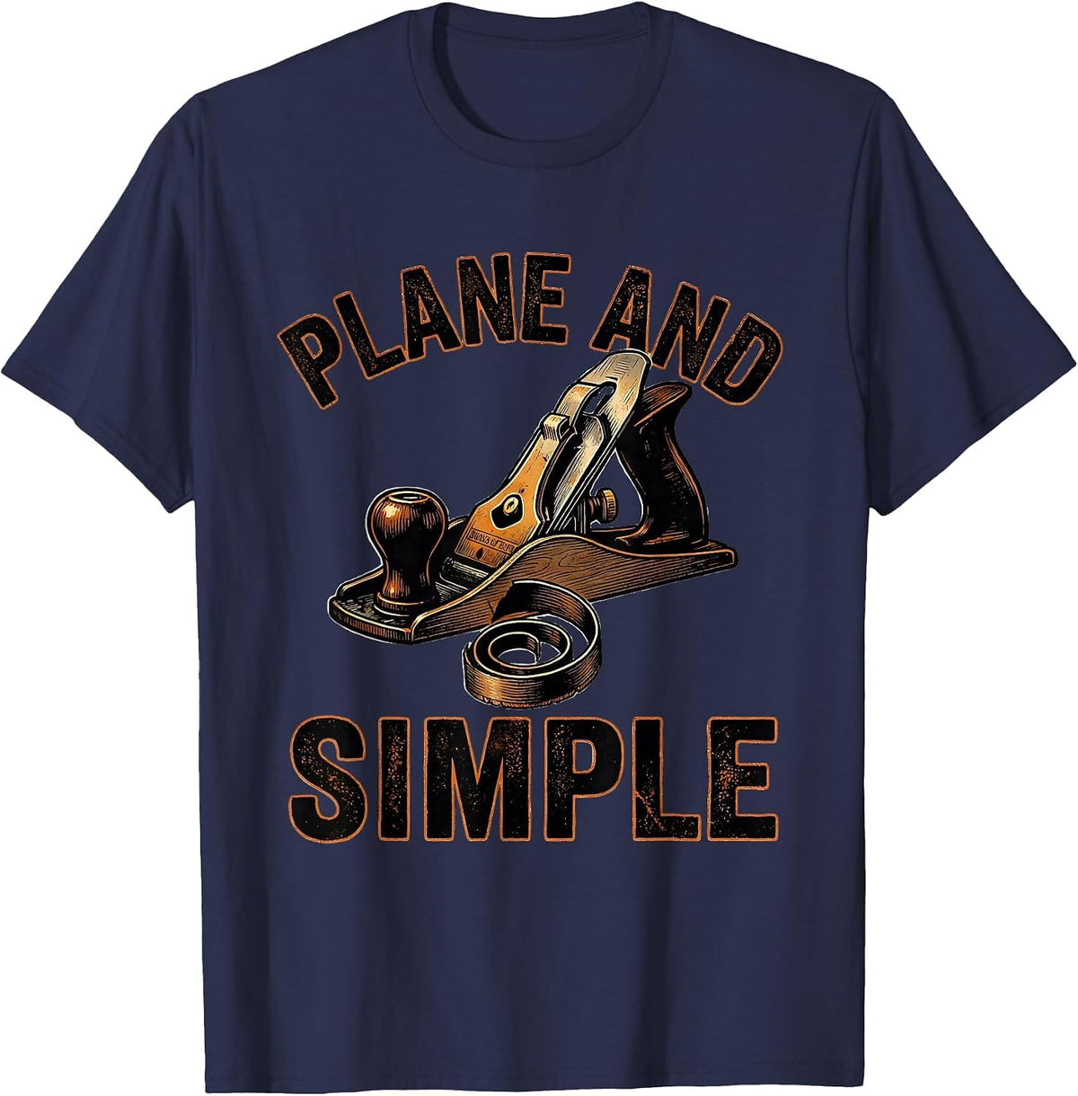 Men's Plane And Simple Vintage Carpenter Dad Humor Woodworking T-Shirt - Navy Blue