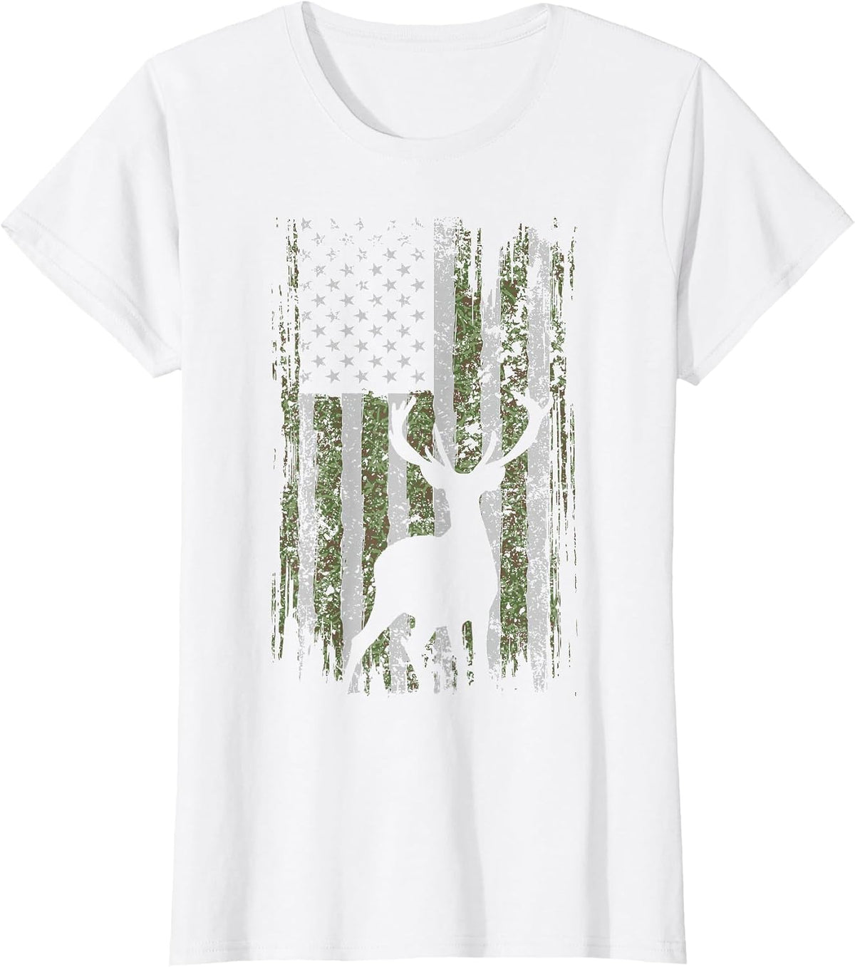 Camo USA Flag Deer Elk Buck Camoflage Hunting for a Hunter T-Shirt - White