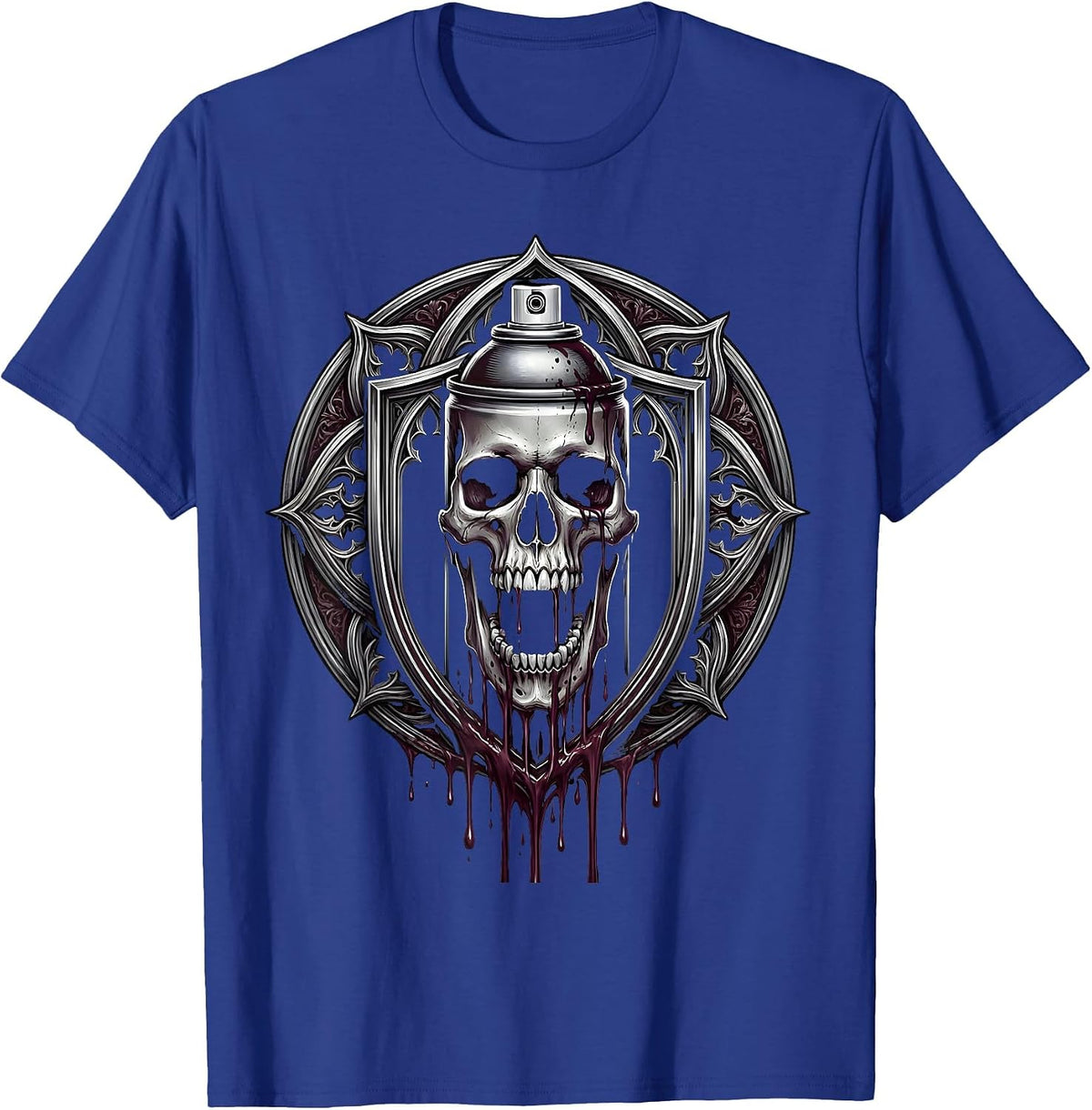 Grunge Spray Paint Skull Drip Art Design T-Shirt - Royal Blue