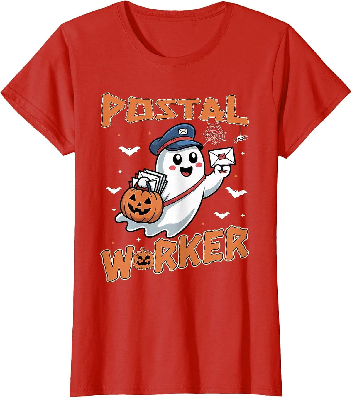 Postal Worker Pumpkin Post Office Staff Ghost Halloween Men T-Shirt - Red