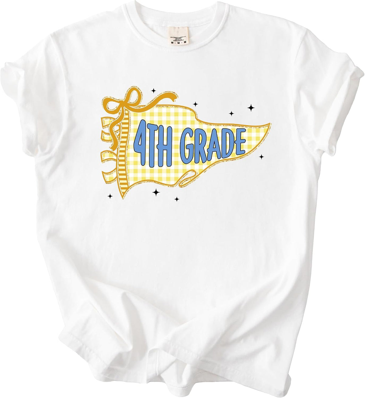 Pennant Flag Graphic Tee, Retro Gingham Fourth Grade Sub Theme Shirt, Back to School Gift Top for Teachers and Learners -