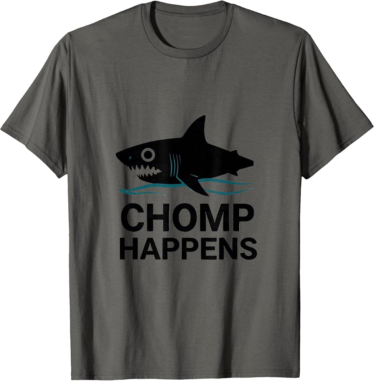 Men's Chomp Happens Funny Shark Lover Ocean Humor Minimalist T-Shirt - Asphalt Grey