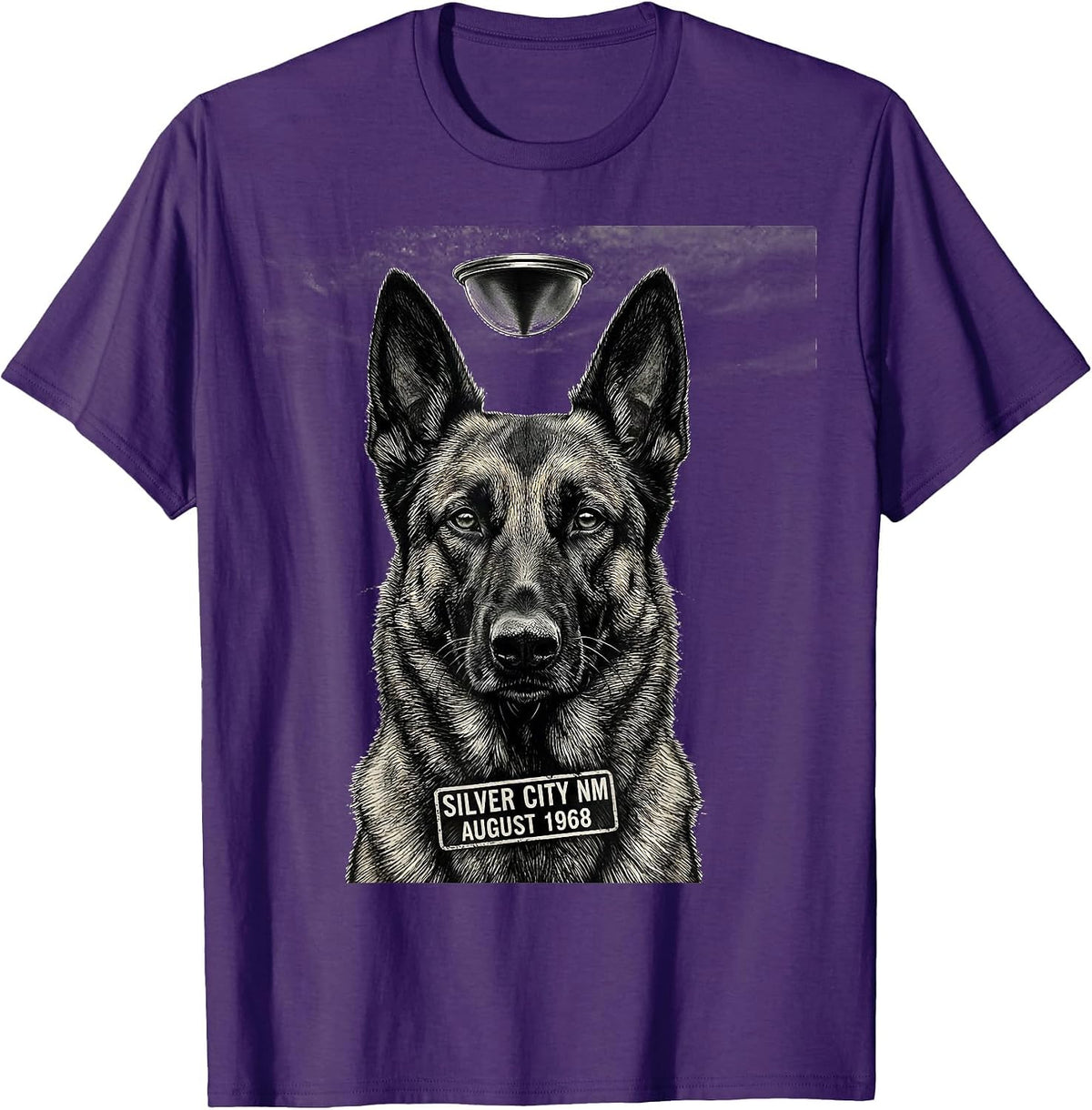 Men's Silver City NM August 1968 Monochromatic Belgian Malinois T-Shirt - Purple