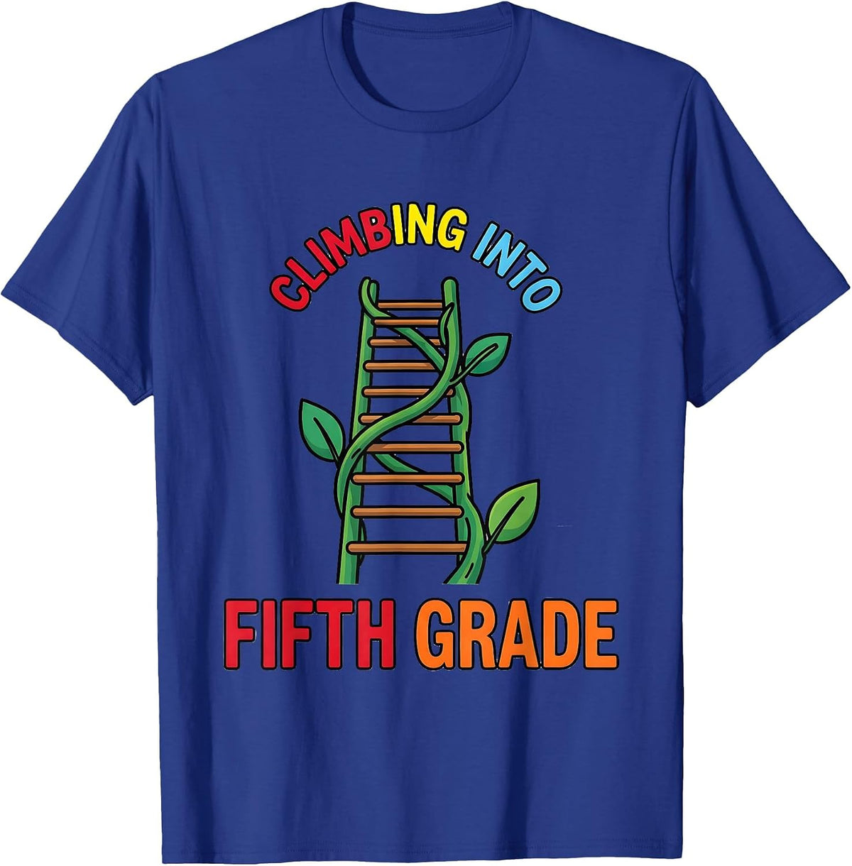 Climbing Into Fifth Grade Colorful Grade Level Team Back T-Shirt - Royal Blue