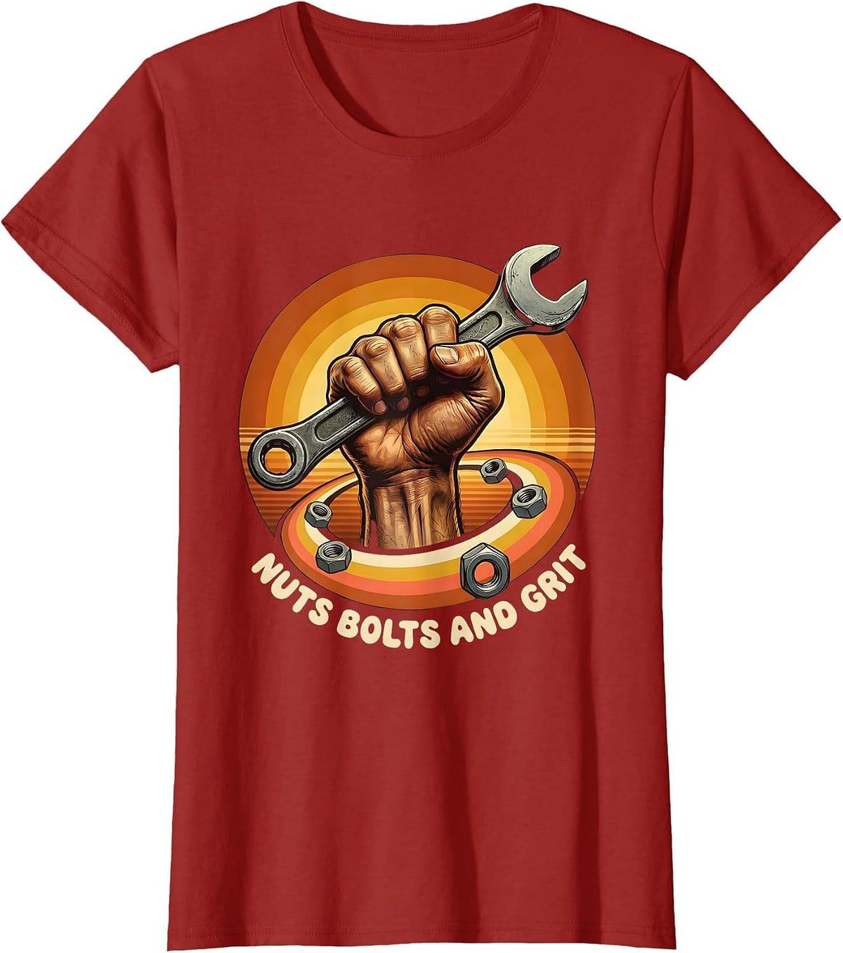 Women's Nuts Bolts and Grit Mechanic Design T-Shirt - Cranberry Red