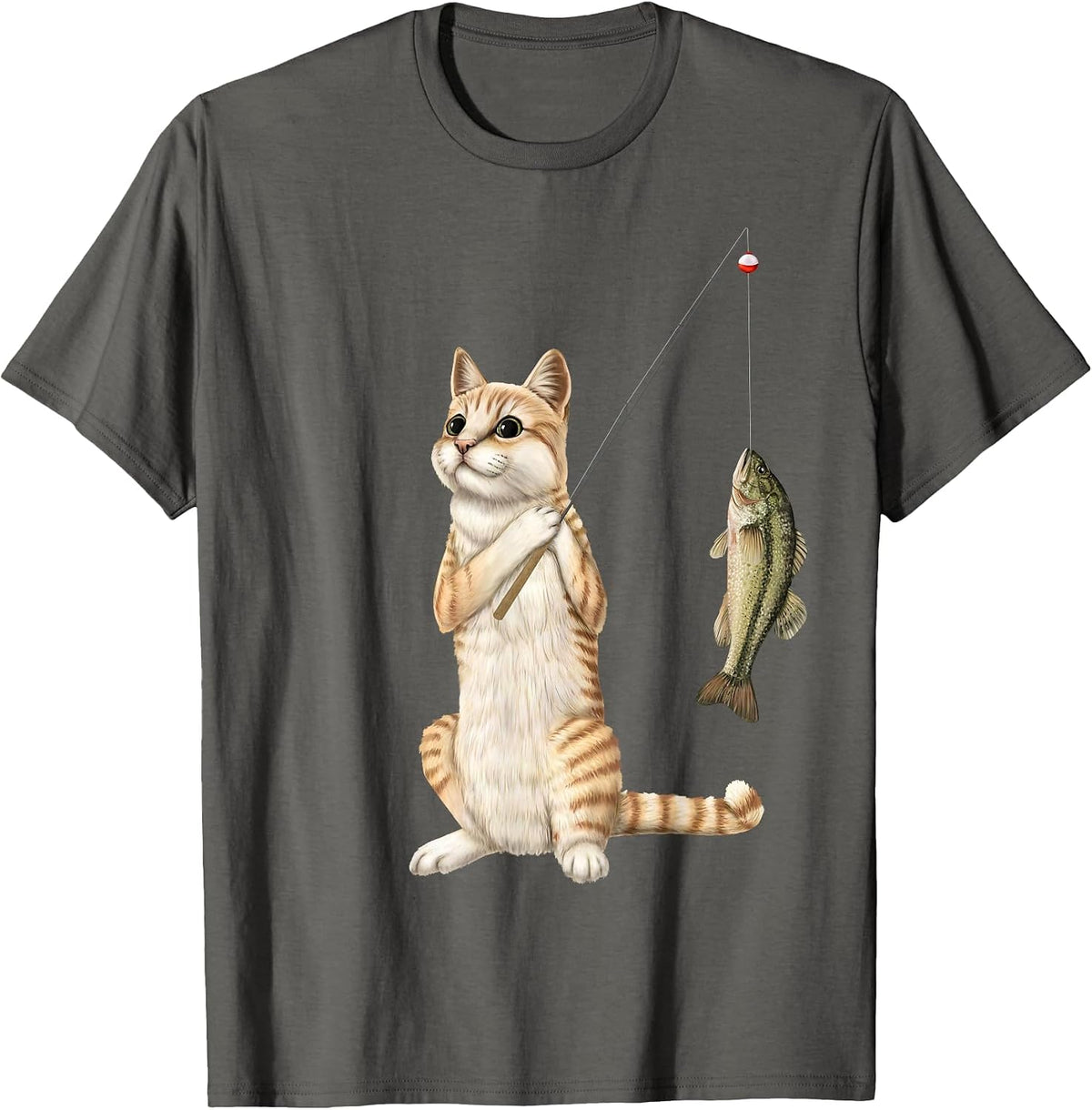 Fishing cat with a bass T-Shirt - Asphalt Grey