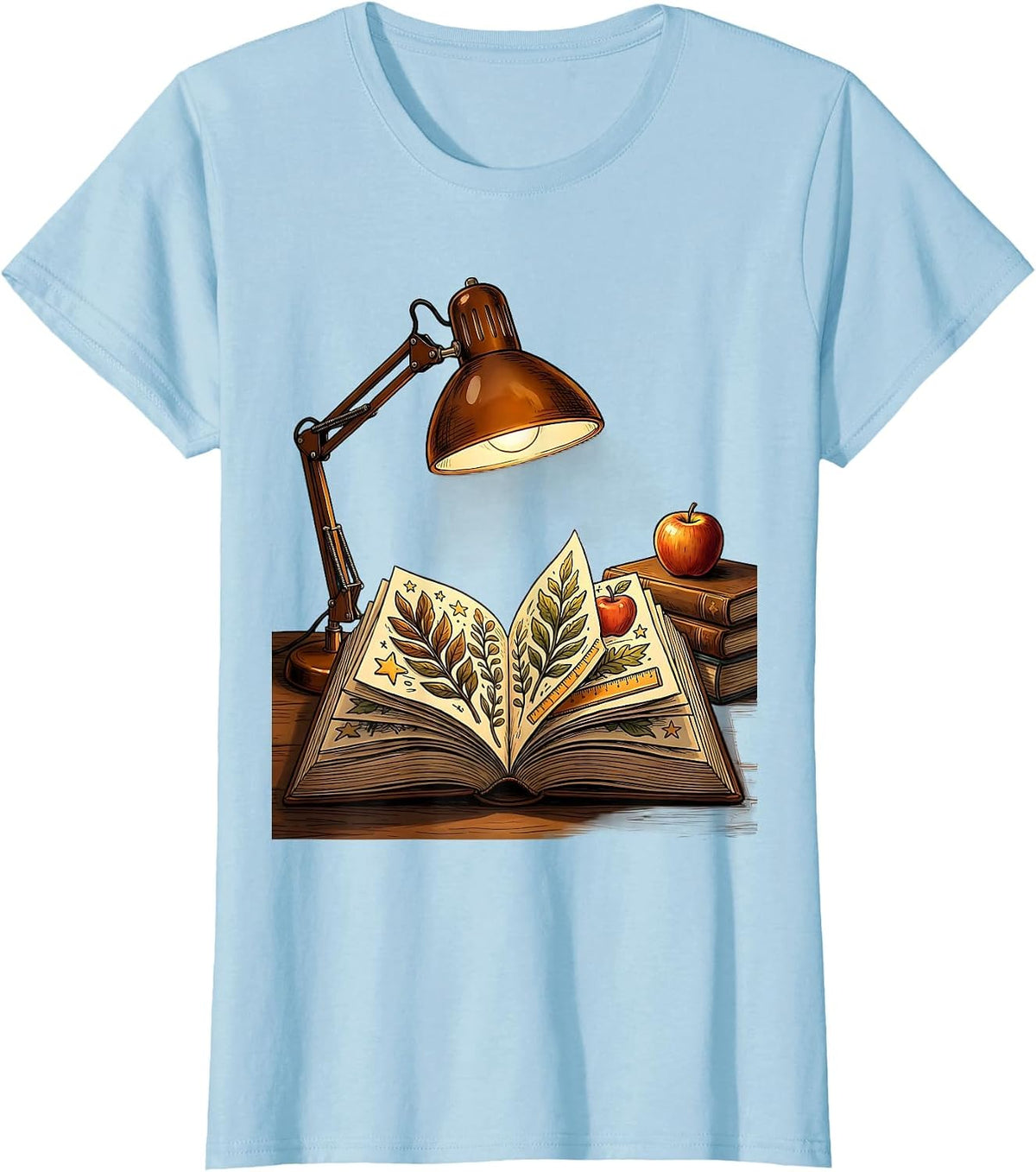 Reading Teacher Desk Lamp Open Book Illustration T-Shirt - Baby Blue