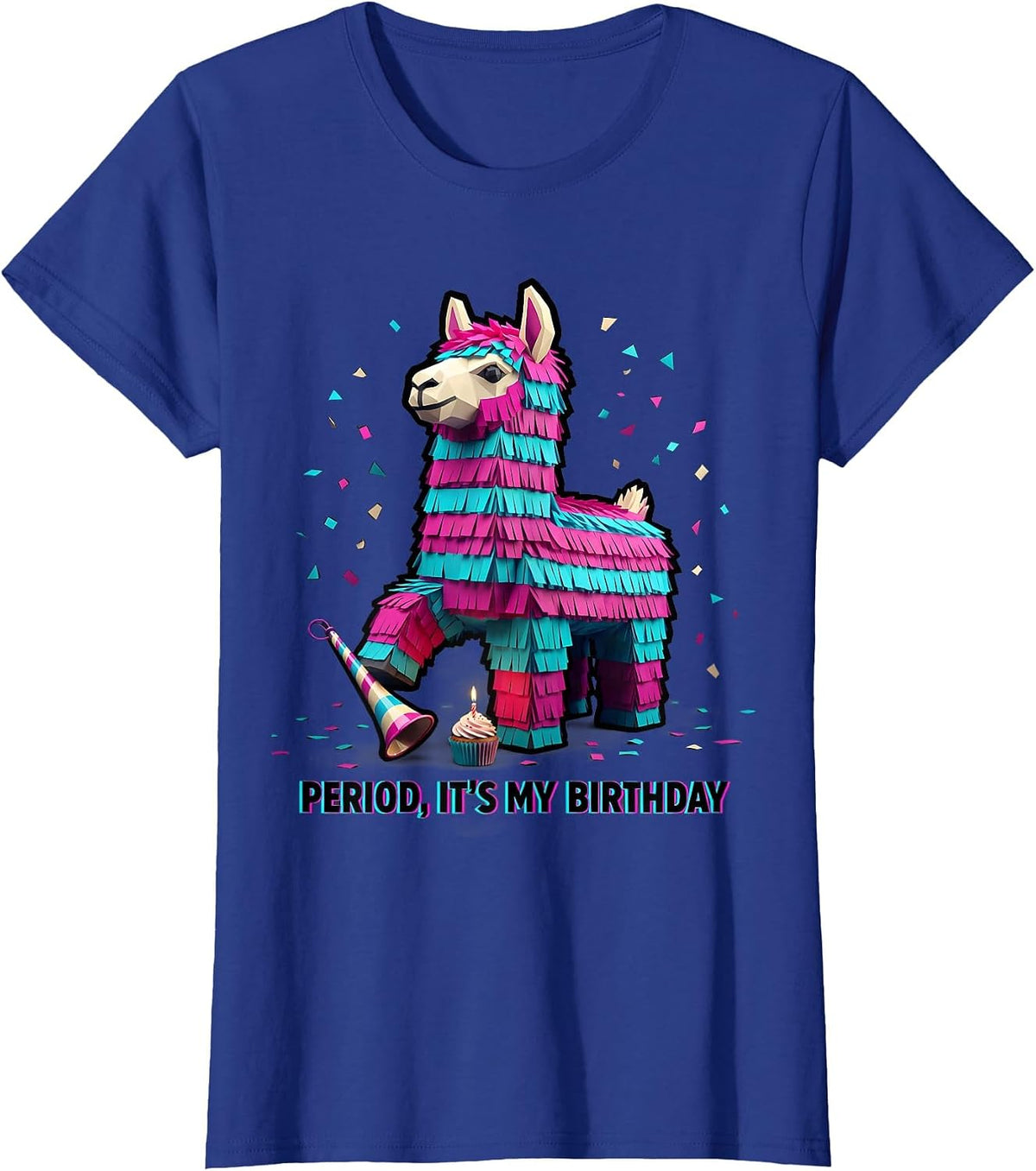 Women's Period, It's My Birthday Bold Llama Piñata Birthday Boy T-Shirt - Royal Blue