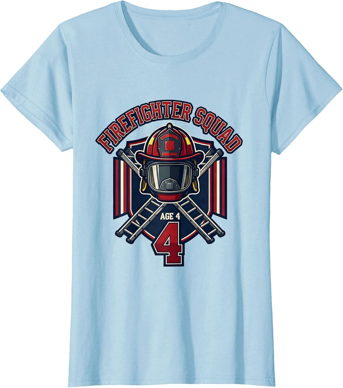 Women's Firefighter Squad Age 4 Toddler Fire Truck Birthday Party T-Shirt - Baby Blue