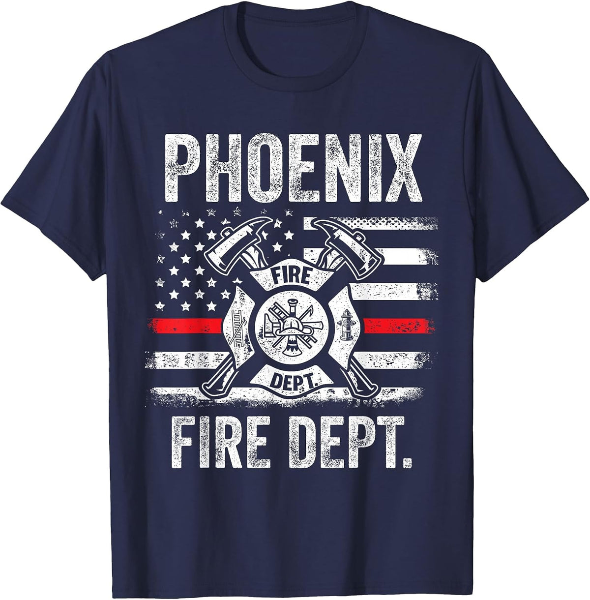 Phoenix Fire Department Thin Red Line Fireman T-Shirt - Navy Blue