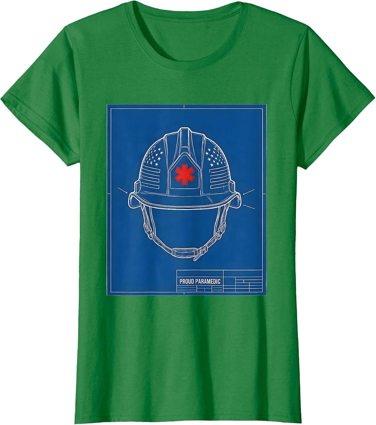 Women's Proud Paramedic Technical Blueprint Patriotic Paramedic Gift T-Shirt - Kelly Green
