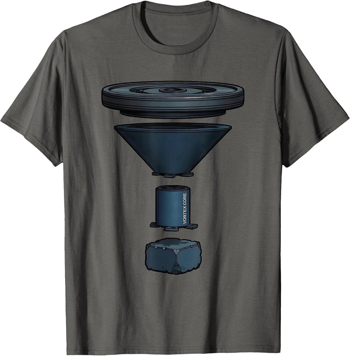 Men's Vortex Core Exploded View Technical Storm Chaser Tornado T-Shirt - Asphalt Grey