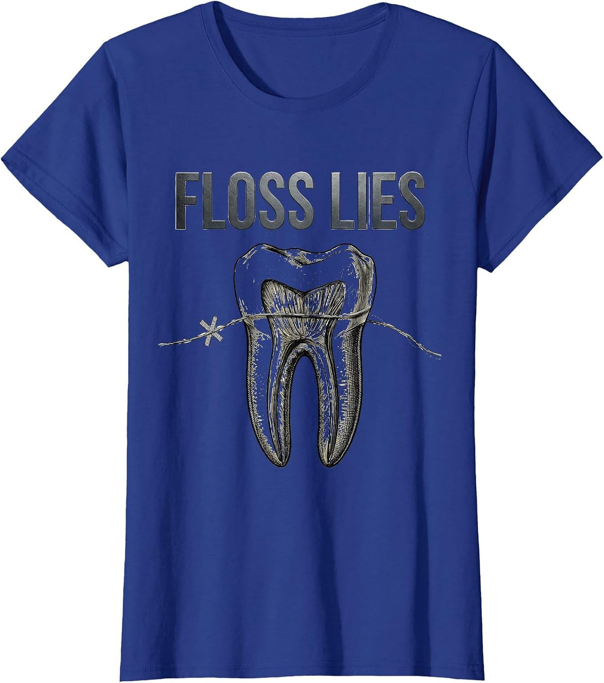 Women's Floss Lies Botanical Dental Hygienist Humor Dental Assistant T-Shirt - Royal Blue